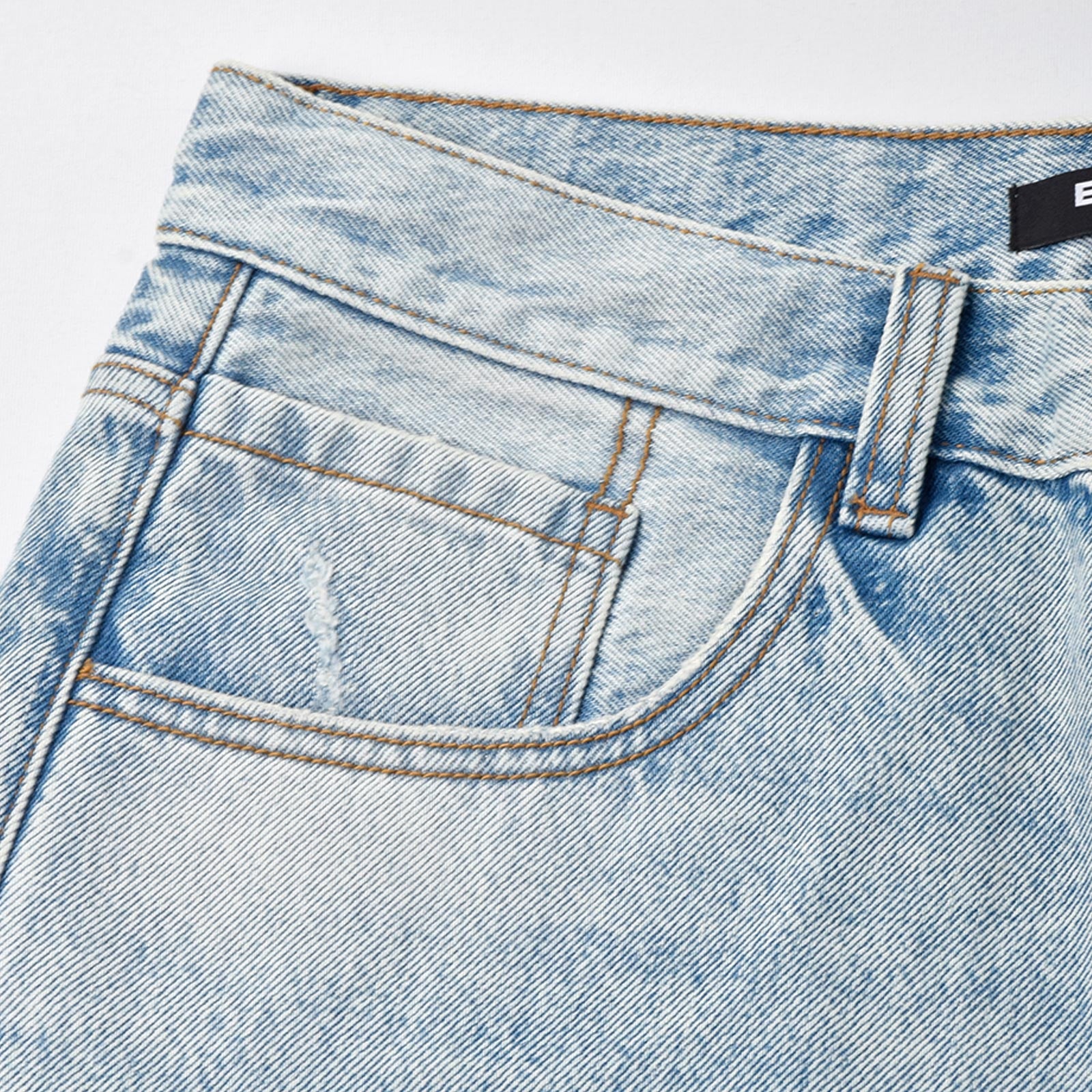 Custom Men's Baggy Raw Hem Blue Washed Denim Shorts