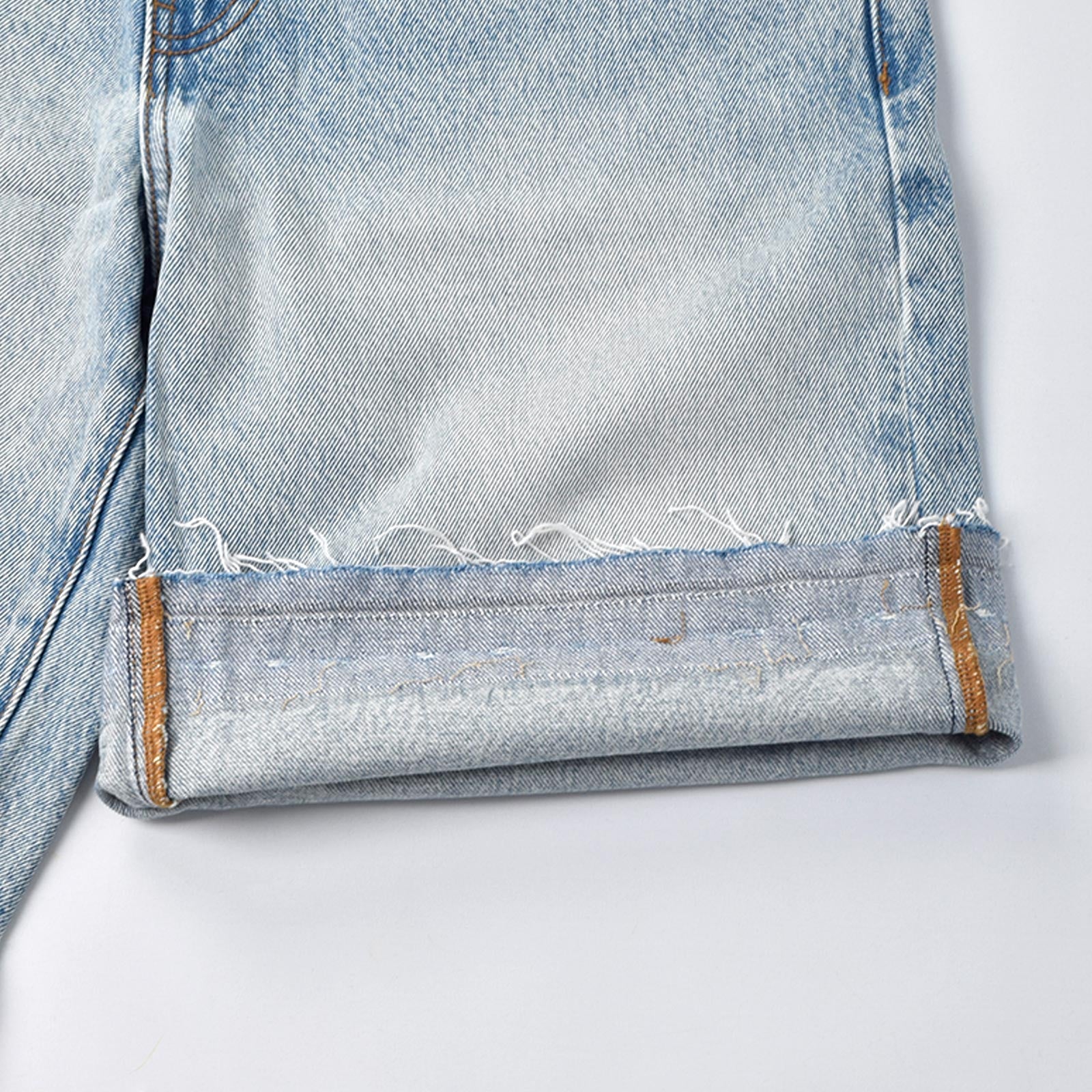 Custom Men's Baggy Raw Hem Blue Washed Denim Shorts