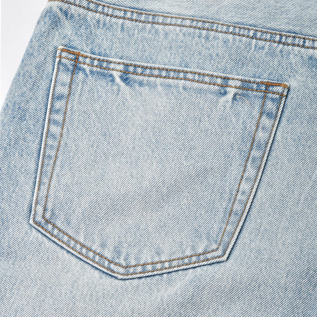 Custom Men's Baggy Raw Hem Blue Washed Denim Shorts