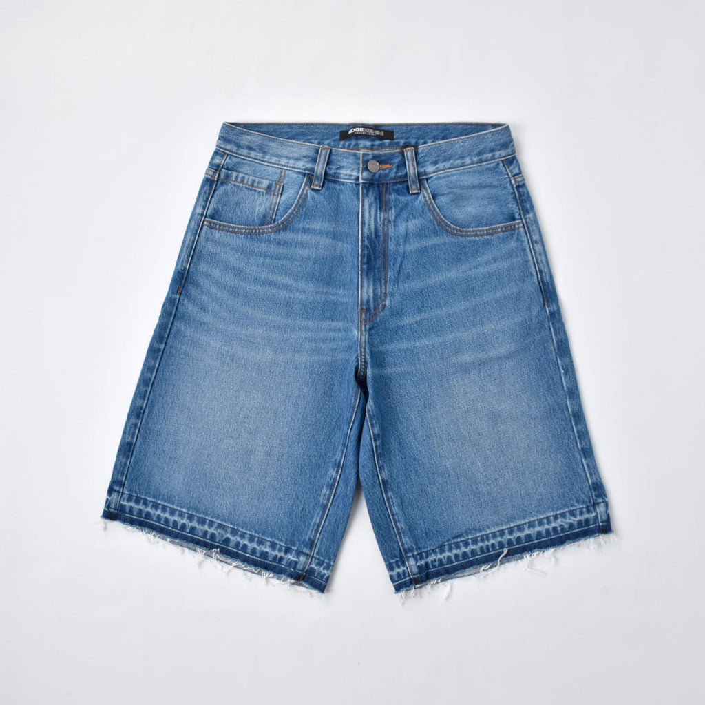 Custom Men's Blue Plain Raw Hem Denim Jeans Shorts