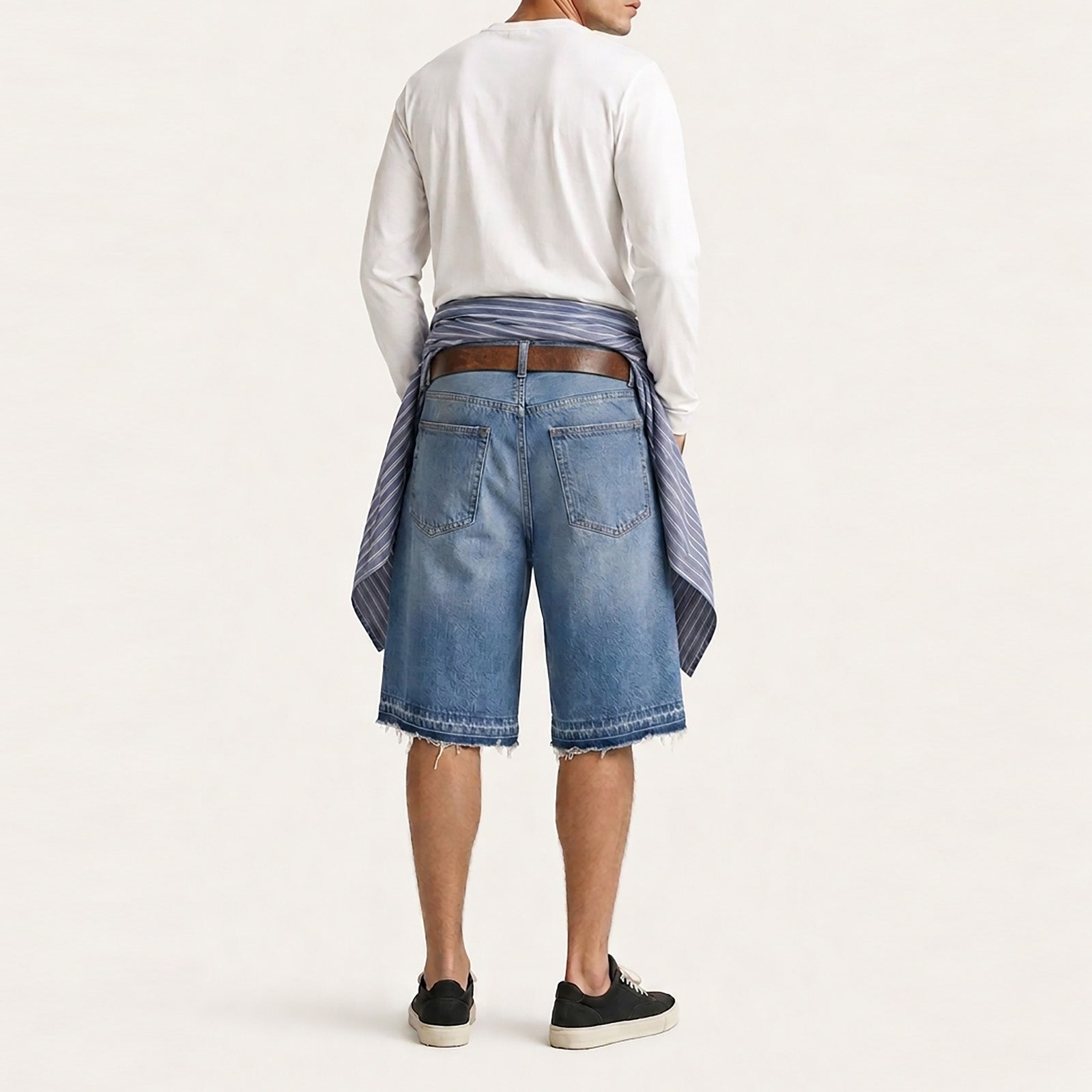 Custom Men's Blue Plain Raw Hem Denim Jeans Shorts