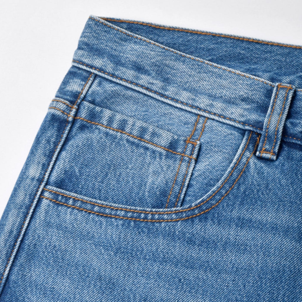 Custom Men's Blue Plain Raw Hem Denim Jeans Shorts