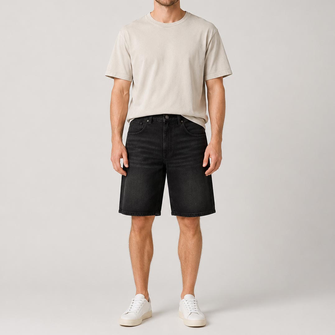 Custom Men's Black Plain Baggy Denim Jeans Shorts