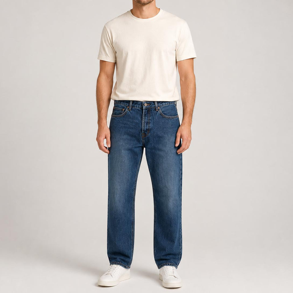 Custom Men's Plain Blue Washed Denim Jeans