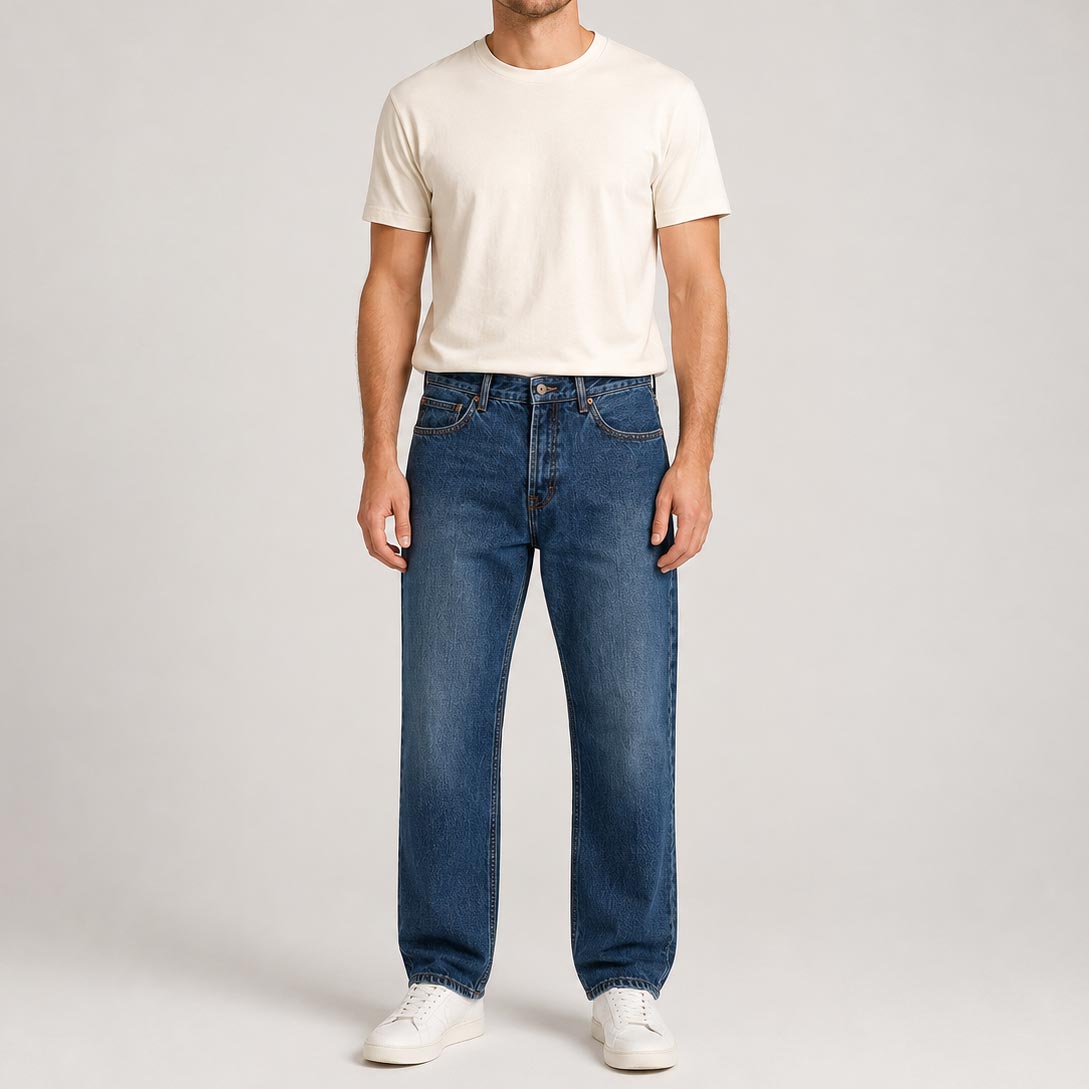 Custom Men's Plain Blue Washed Denim Jeans
