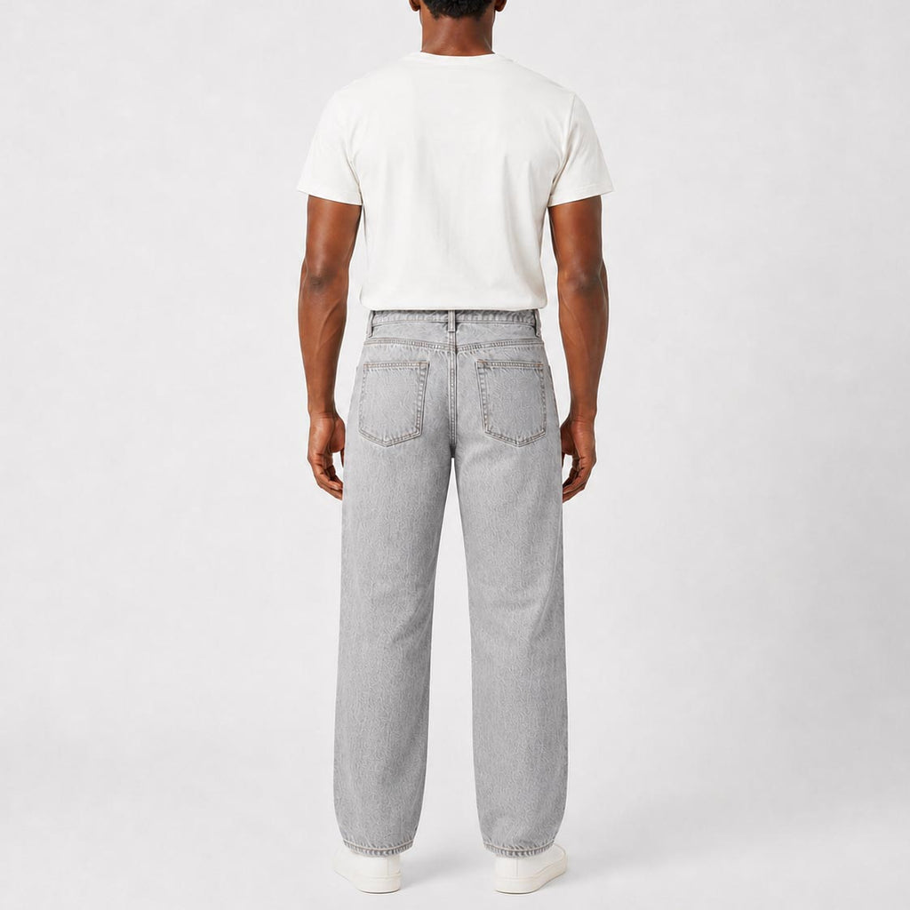 Custom Men's Grey Tapered Fit Plain Washed Jeans
