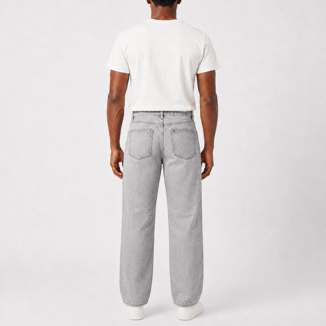 Custom Men's Grey Tapered Fit Plain Washed Jeans