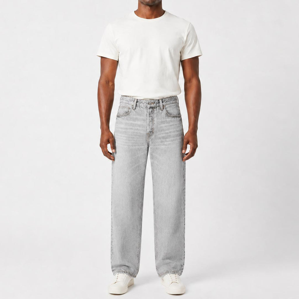 Custom Men's Grey Tapered Fit Plain Washed Jeans