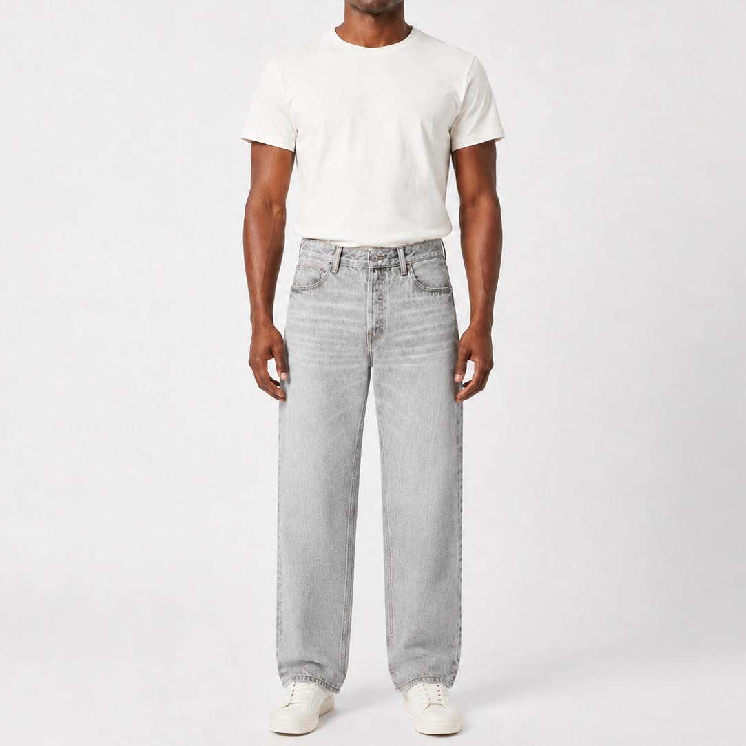 Custom Men's Grey Tapered Fit Plain Washed Jeans