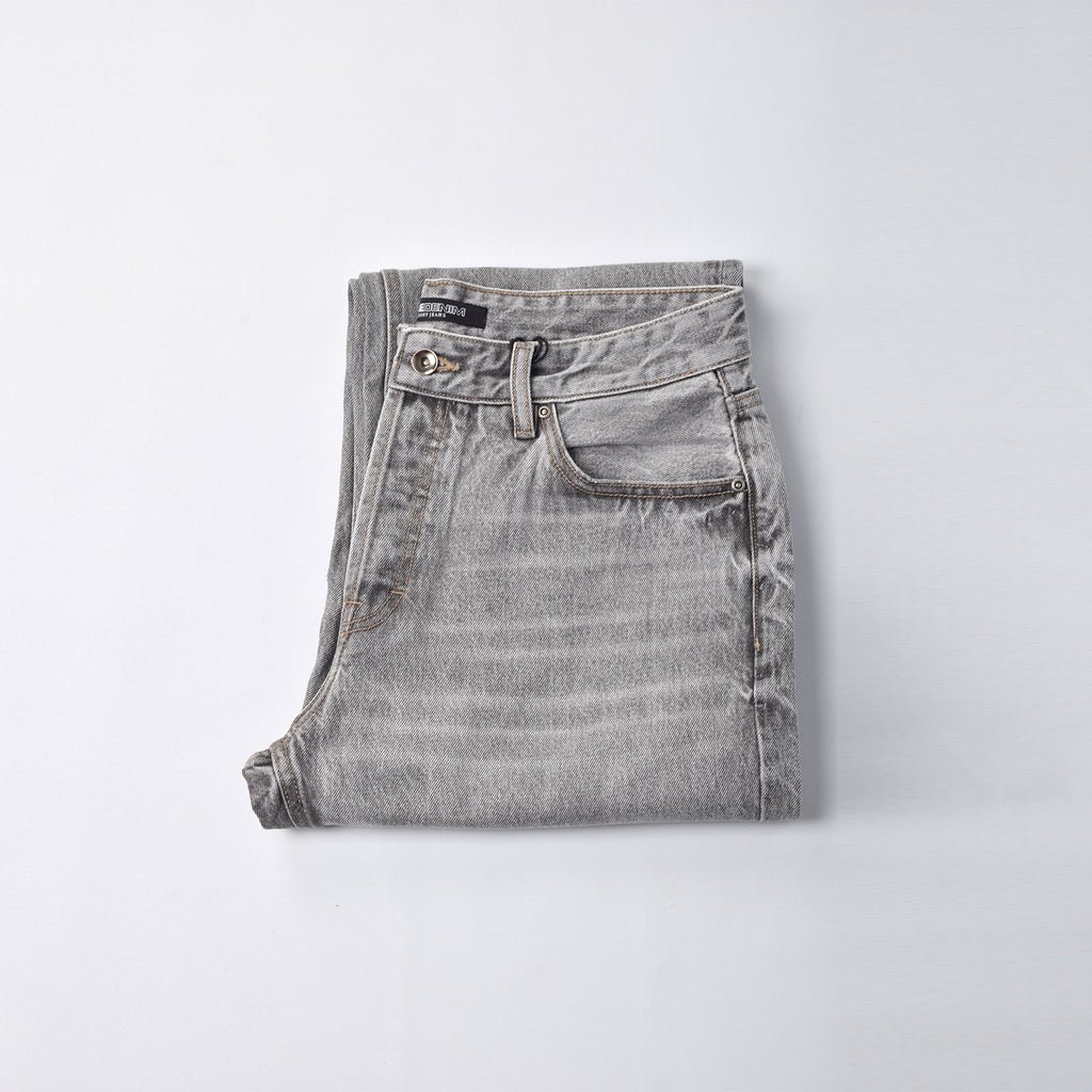 Custom Men's Grey Tapered Fit Plain Washed Jeans