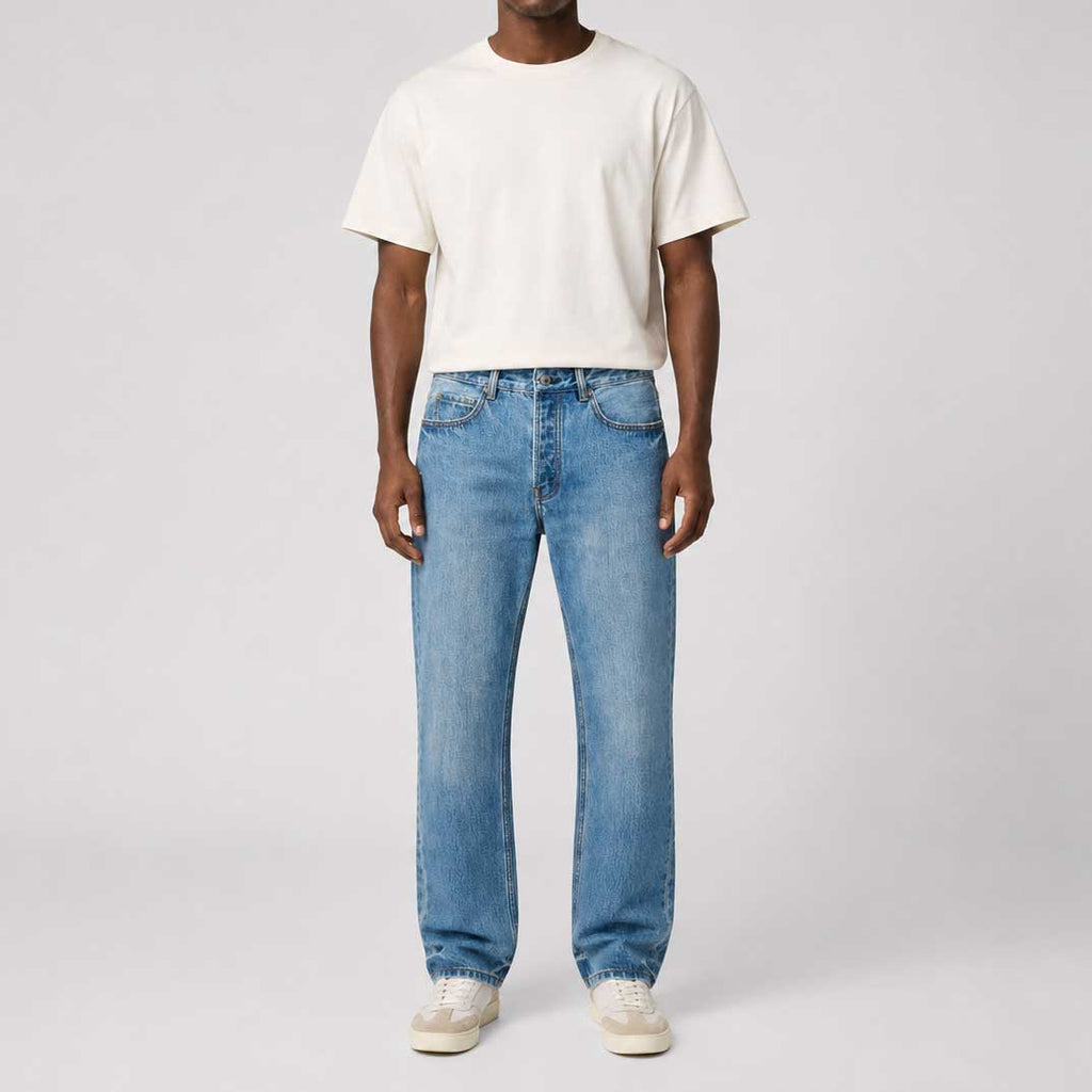 Custom Men's Blue Washed Tapered Fit Denim Jeans