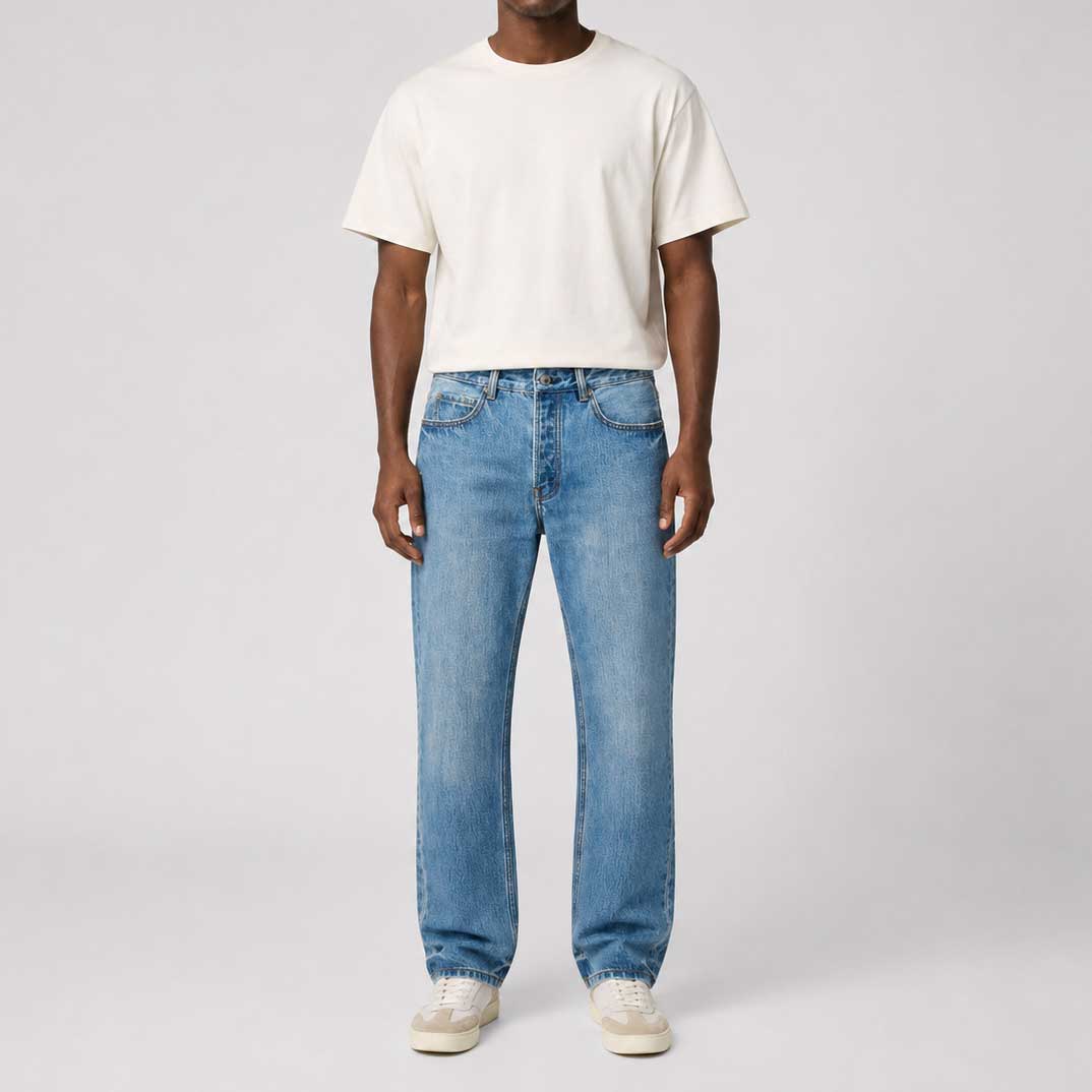 Custom Men's Blue Washed Tapered Fit Denim Jeans