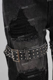 Black damaged patchwork boot cut jeans