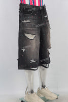 Acid washed damaged rhinestone patchwork shorts