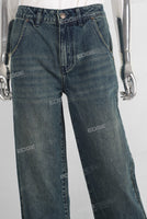 Blue acid washed straight jeans