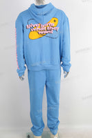 Blue digital print hoodie and pants set