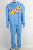 Blue digital print hoodie and pants set