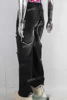 Double lavered black damage patchwork baggy jeans