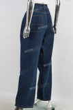 Dark blue baggy straight jeans women