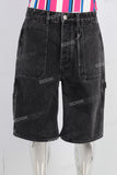 Black acid washed shorts