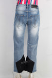 Blue damaged patchwork flare jeans