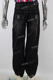 Black patchwork baggy jeans