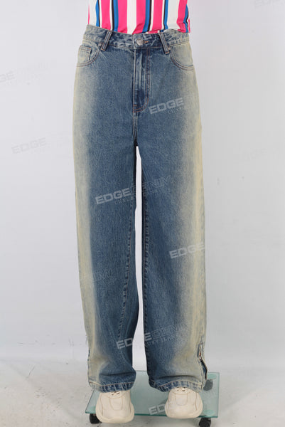 Blue acid washed straight jeans