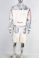 Digital print cargo denim jacket and shorts