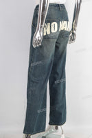 Blue acid washed straight jeans