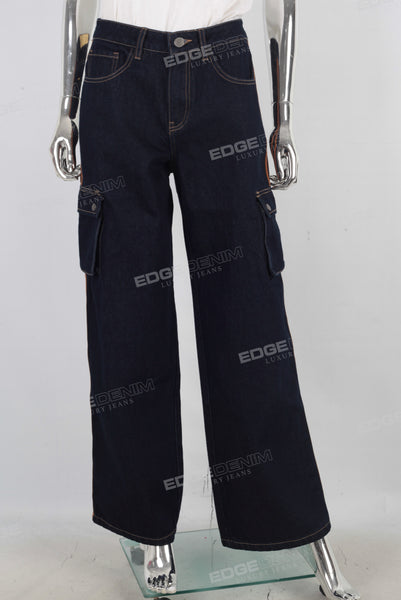 Blue cargo straight jeans women