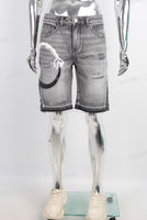 Grey digital print patchwork damaged boot cut jeans