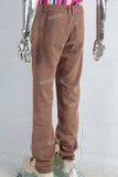 Coffee patchwork boot cut jeans