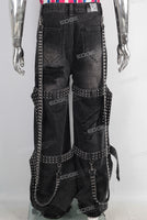 Black damaged patchwork boot cut jeans