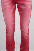 Red acid washed skinny jeans