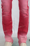 Red acid washed skinny jeans