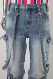 Blue patchwork cargo jeans