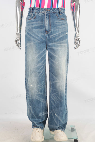 Blue damaged acid washed baggy jeans