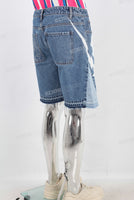 Blue patchwork boot cut shorts