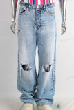 Blue baggy damaged jeans