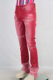 Red acid washed skinny jeans