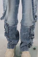 Blue patchwork cargo jeans