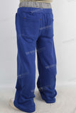 Blue double patchwork embroidered pants