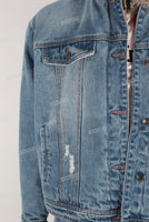 Blue damaged jacket and straight jeans set