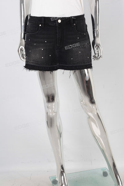 Black rhinestone patchwork boot cut skirt