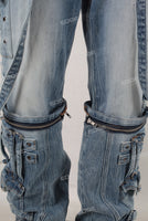 Blue patchwork cargo jeans