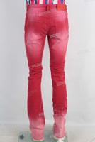 Red acid washed skinny jeans