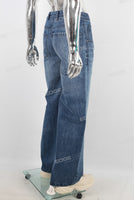 Blue damaged wide leg jeans