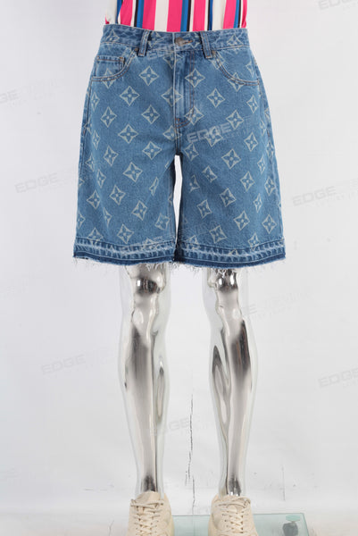 Blue laser baggy boot cut shorts