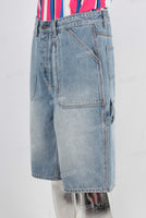 Blue acid washed denim shorts