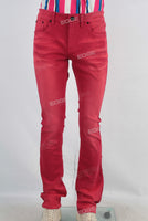 Red acid washed slim fit jeans